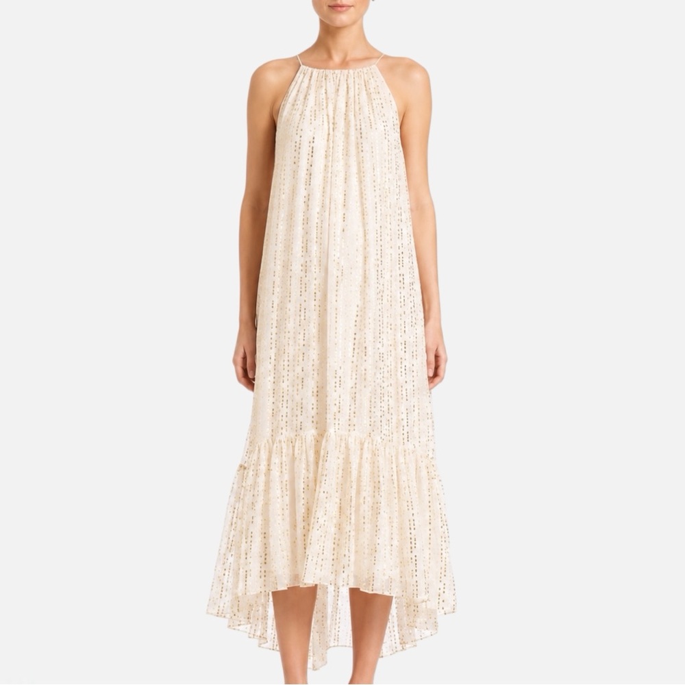 Tibi Silk Metallic Halter Tent Dress